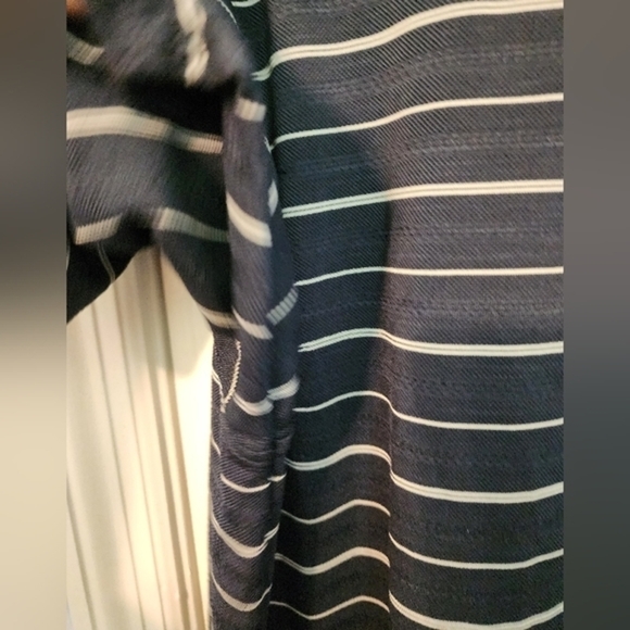 Navy Striped Pique Men's Collared Polo 3 top‎ buttons. Large - Picture 5 of 10